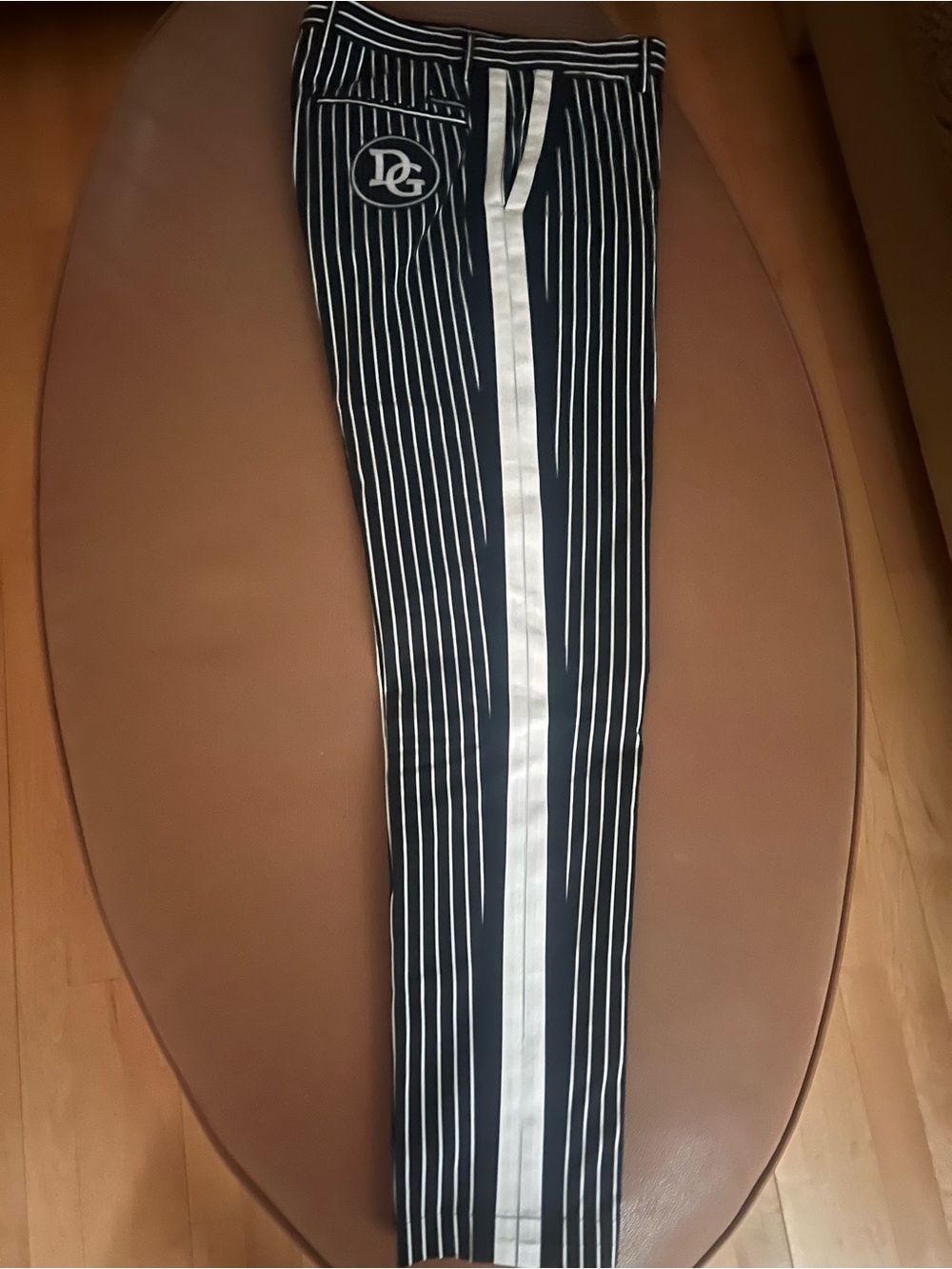 Dolce & Gabbana Black Pinstripe Track Chinos with White Side Stripe